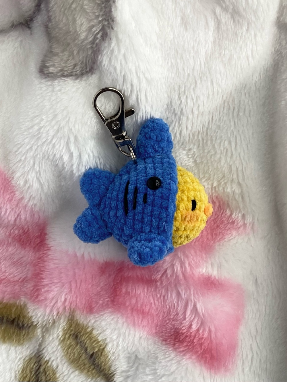 Crochet Chick in a Shark Costume Keychain